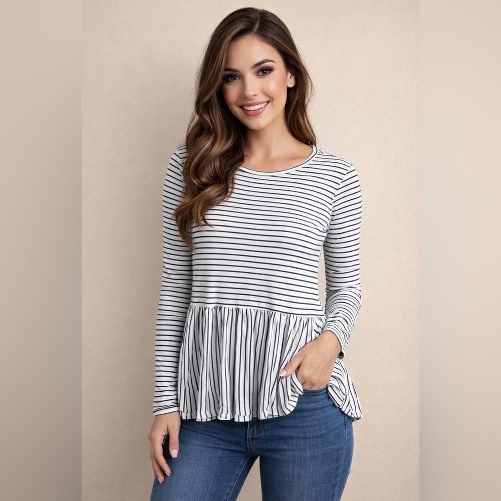 Ginger G Soft Peplum Striped Blouse